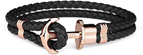 PAUL HEWITT Anker Armband Damen PHREP - Segeltau Armband Frauen, Leder Armband Damen (Schwarz) mit Anker Schmuck aus IP-Edelstahl (Rosegold)
