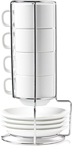 Huji Tasses à café turc empilables en porcelaine avec support chromé 118 ml