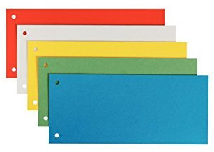 Qualitäts Trennstreifen 10,5x24cm Kraftkarton durchgefärbt gelocht (100er Packung, Sortiert intensiv)