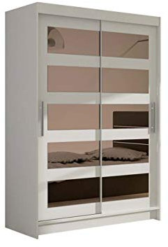 Mirjan24 Kleiderschrank Miami IV mit Spiegel, Modernes Schlafzimmerschrank, Schiebetürenschrank, Garderobenschrank (Weiß)