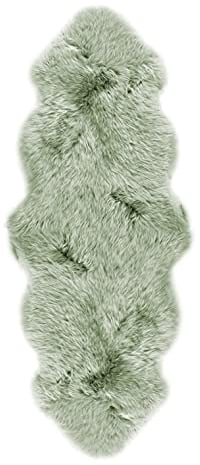 -LUXOR- living Lammfell Schaffell Echt, Fellteppich, Schaffell Teppich, Bettvorleger Schlafzimmer Echtfell, 50 mm Florhöhe, 60 x 160 cm Salbei