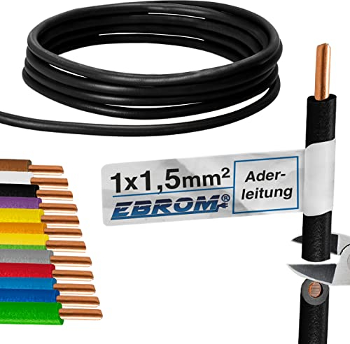 Cavo unipolare rigido – Cavo in PVC – H07V-U 1,5 mm² – Colore: nero 10 m/15 m/20 m/25 m/30 m/35 m/40 m/45 m/50 m/55 m/60 m fino a 100 m a scelta