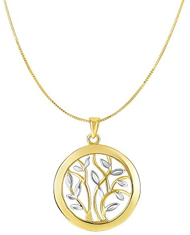 14 K giallo e oro bianco rotondo con albero della vita, 45,7 cm