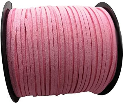 PAMIR TONG 100 Yards 2.6mm Suede Leather Cords Leather Lace Flat Faux Suede Cord String Thread Velvet Cord for Necklace, Bracelet, Beading and DIY Crafts (Pink)