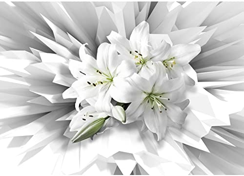 Runa Art Fototapete Blumen 3D Lilien 352 x 250 cm Vlies Tapeten XXL Moderne Wandtapete Wohnzimmer Schlafzimmer Weiss Grün 9486011a