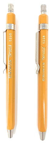 KOH-I-NOOR Versatil 5228 - Set of 2, Metal Mechanical Pencils with Sharpener, Lead 2mm - yellow