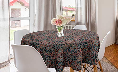 ABAKUHAUS orientalisch Runde Tischdecke, Oriental Paisley-Motiv, Kreis Tischdecke Abdeckung für Esszimmer Küche Dekoration, 150 cm, Mehrfarbig