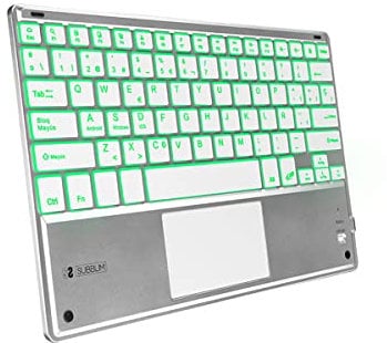 SUBBLIM Teclado Retroiluminado Bluetooth Smart para Tablet O iPad Blanco Plata Retroiluminación Touchpad Batería Recargable