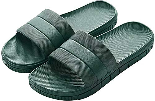 Herren Damen Badelatschen Streifen Hausschuhe Indoor-Haus Anti-Rutsch Dusche Badeschuhe Badeschlappen Rutschfest Pantoffeln Home Slippers Damen Plastik Schuhe Sandaeln Gr. 38/39 EU Dunkelgrün