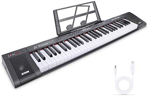Digital Piano Elektronisches Klavier Professionelle Tastatur Klavier 61-Tasten-Tragbare Keyboard mit Notenständer, 200 Töne, 200 Rhythmen, 60 Demos(Schwarz)