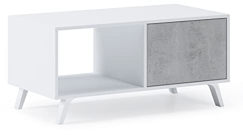 Skraut Home | Table Basse | 45 x 92 x 50 cm | Table Basse Idéale pour Salon ou Salle à Manger | Modèle Wind | Bois Résistant | Meuble Auxiliaire | Finition Blanc/Ciment
