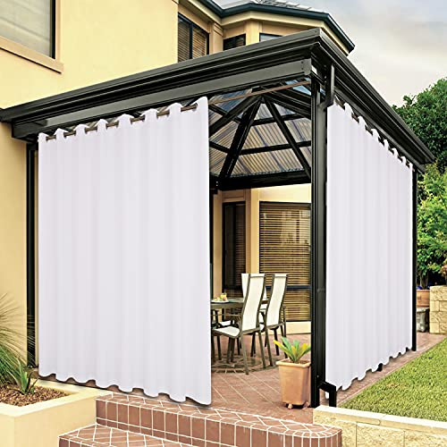 BONZER Breite wasserdichte Outdoor-Vorhänge für Terrasse, schwer, Privatsphäre, Sonnenlicht blockierend, Ösen, Außenvorhänge für Veranda, Pergola, Pavillon, 1 Stück, 275 x 213 cm, Weiß
