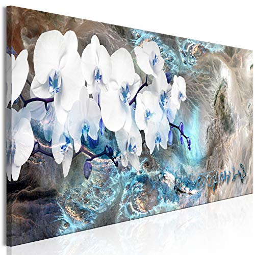 murando - Wandbilder XXL Abstrakt 90x30 cm 1 tlg - Wand Deko Vlies Leinwand Bilder Groß Wanddeko Wohnzimmer Schlafzimmer Kunstdrucke Panoramabild - Orchidee Blumen Struktur beige blau violett