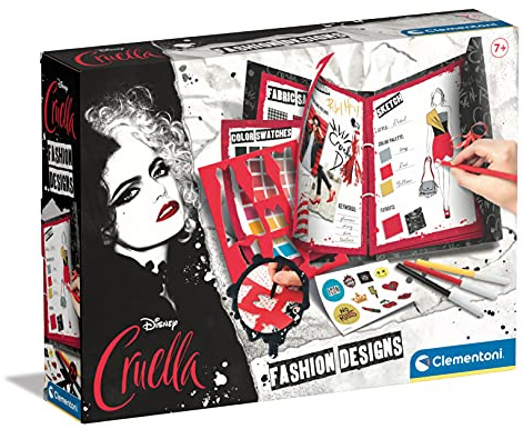 Clementoni 18672 Disney Cruella – Lookbook, Bastelbuch zum Gestalten von Moodboards, Zeichnungen & kreativen Looks, Disney Spielzeug im Stil von Cruella de Vil, für Kinder ab 7 Jahren