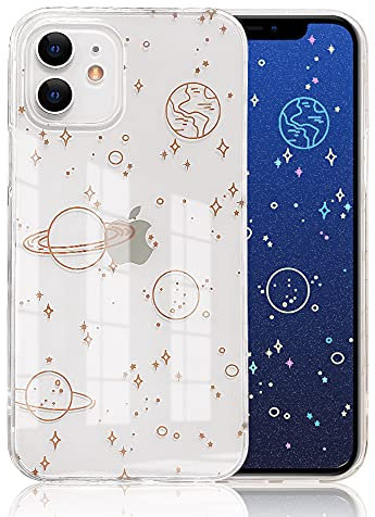 Ownest kompatibel mit iPhone 11 Hülle für Roségoldenem Sonne-Mond Muster für Frauen Mädchen Glitzer Transparente Weiche Flexible Stoßfest Slim TPU Schutzhülle für iPhone 11-Sternenuniversum