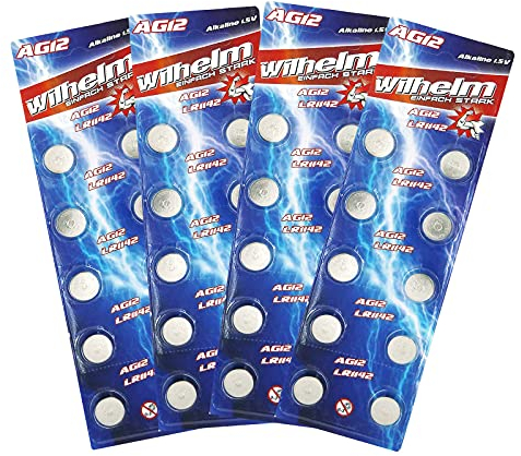 40 X Wilhelm AG12 LR43 - L 1142-186 - V12GA Qualitätsbatterien 1,5 V Alkaline