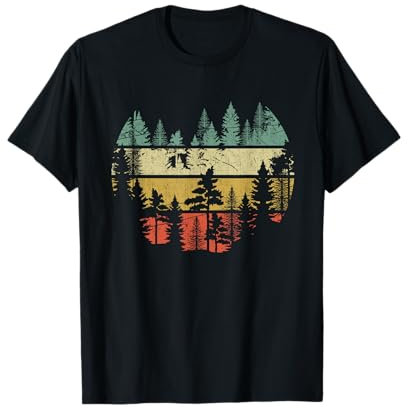 Retro Wald Bäume Natur Berge Naturliebhaber Forest Glade Outdoor Nature Trees Retro Forest T-Shirt
