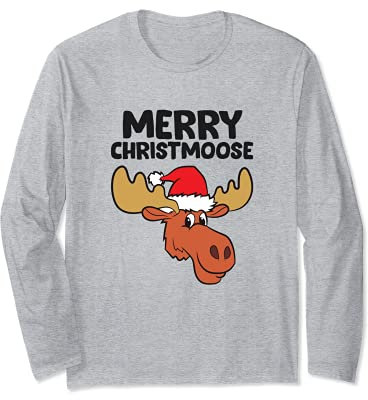 Merry Christmoose Lustige Elch Weihnachtsmütze Elch Langarmshirt