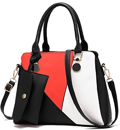 FANDARE Damen Handtasche 2pcs Schultertasche Umhängetasche Wasserdicht PU Leder mit Geldbörse Frauen Tragetasche Henkeltasche Tote 2-teiliges Set für Büro Schule Reisen Arbeitstasche Schwarz