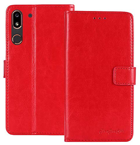 TienJueShi Rouge Flip Retro Support à Rabat Cuir TPU Silicone Housse Coque pour Doro 8050 Plus 5.7 inch Étui Cas Couverture Protecteur Case Portefeuille Cover