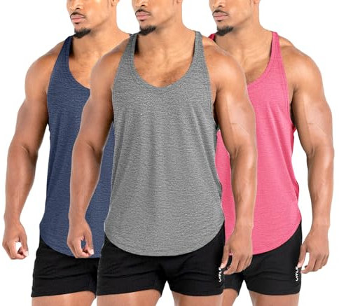 Lehmanlin Débardeur Homme Sport Musculation,Marcel Debardeur Homme Musculation Stringer, Chemises à Séchage Rapide(Lot de 3 : Rose + Gris + Bleu, M)
