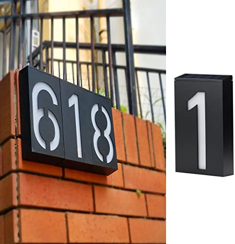 TINYOUTH Hausnummer Beleuchtet Solar - Nummer 1, Solar Türnummer Hausnummernschild Beleuchtet für Wand, 6 LED Hausnummernleuchte IP55 Wasserdicht Hausfinder für DIY Hausschild