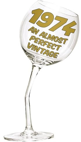 Bombo Weinglas mit gebogenem Stiel für den 50. Geburtstag mit Inschrift in Englisch