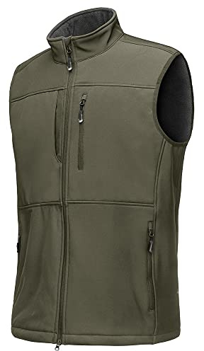 33,000ft Mens Softshell Gilet Activewear Vests Windproof Fleece Lined Outerwear Zipped Pockets Sleeveless Softshell Jacket for Leisure, Golf, Travelling Green M