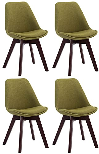 CLP 4er Set Retrostühle Borneo V2 Mit Stoffbezug Und Hochwertiger Polsterung I Lehnstühle Mit Holzgestell, Farbe:grün, Gestell Farbe:walnuss