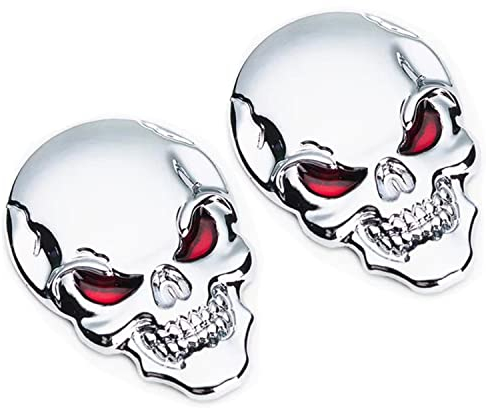 BOBOZHONG Metall Auto Aufkleber, 2 Stück 3D Schädel Rote Augen Aufkleber Totenkopf Aufkleber Abziehbild Ornament Auto Sticker Optisch Hochwertig Totenköpfe Metallaufkleber für Auto Motorrad