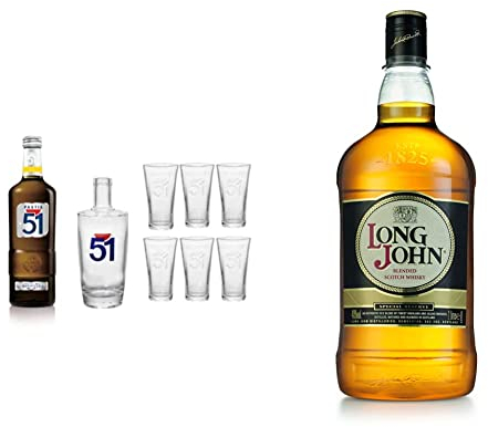 Pack PASTIS 51-70cl 45% + 6 verres + Carafe & Long John Scotch Whisky, 2L