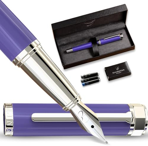 Ellington Pens Luxury Fountain Pen Set- Fountain Pens for Writing - Smooth Nib - Includes Refillable Ink Converter, 3 Ink Cartridges [2 Black & 1 Blue], Gift Box - Elegant Calligraphy