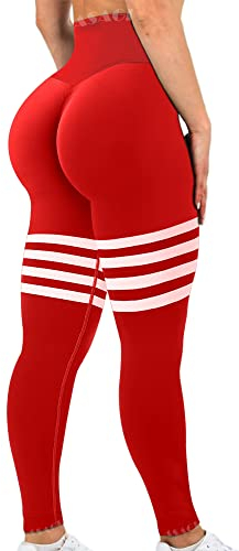 ASAGI Scrunch Butt Lifting Workout-Leggings für Damen, hohe Taille, Yogahose, verstärkt, Fitnessstudio, Nahtlose Booty-Leggings, 2#-Rot, M