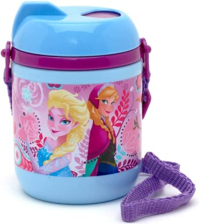 Elsa Anna Olaf - Borraccia in plastica blu con cannuccia e cinturino