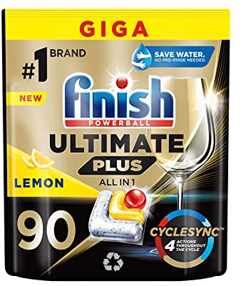 Finish Ultimate Plus Lemon Capsules for Dishwashers, 90 Pieces