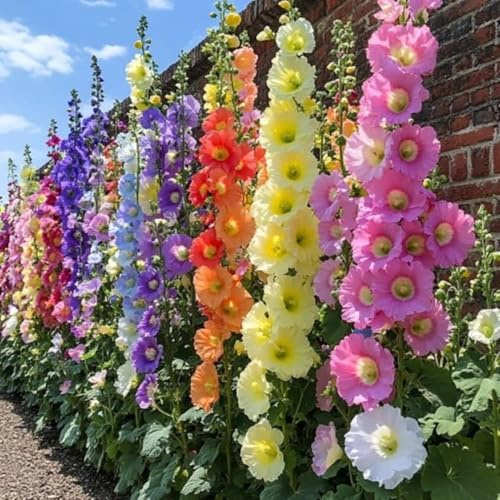 300+ Hollyhock Seeds for Planting Multicolored Heirloom Double Hollyhock Seeds, Rare Biennial Attracts Pollinators