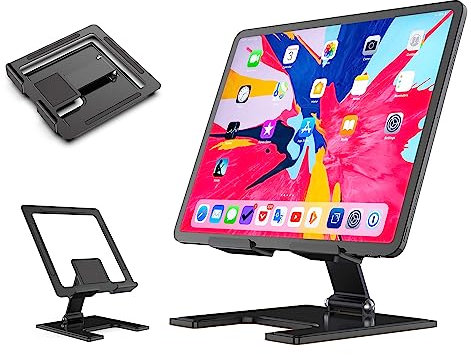 TBITD Tablet Stand for Desk - Foldable Holder for iPad Pro, Air, Mini - Adjustable Viewing Angles & Heights - Compact, Lightweight Design for Travel Use - Compatible with 7-12.9 Inch Tablet PCs