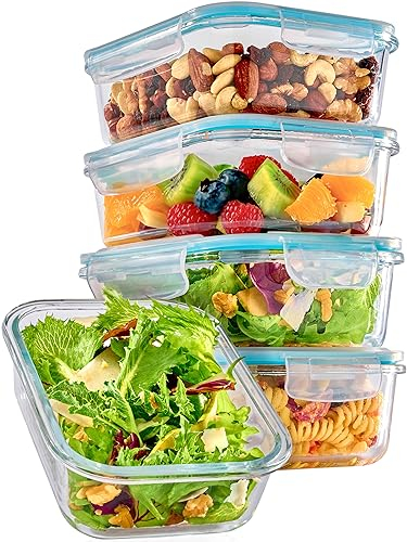 Praknu Recipientes de Cristal para Alimentos - Juego de 4 - Tapers Cristal Herméticos 1l - Con Tapa - Sin BPA - Aptos para Lavavajillas, Congelador y Microondas