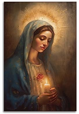 YBHF Jungfrau Maria Poster Mutter Maria katholisches christliches Poster Wandkunst Druck Retro ästhetische Raumdekoration Malerei Leinwand 20 x 30 cm ungerahmt
