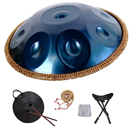 Harmonic Handpan Drum, Handpan-Drum-Instrument,D-Moll 10 TöNe 22 Zoll Stahl with Handpan Stand, Handpan Case, Durable Mallets and Dust-Free Cloth, FüR Klangheilung, PersöNliche Meditation, 440 Hz