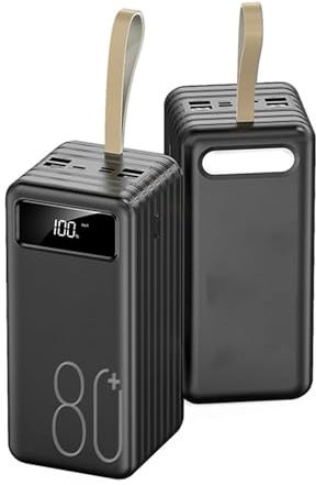 WSGDSG Power Bank, Caricabatterie Portatile da 100000 mAh con Uscite e Ingressi, Caricabatterie Rapido per iPhone con Torcia Batteria Esterna USB C ad Altissima capacità(Size:Nero,Color:80000Mah)