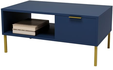 CraftPAK Wohnzimmer Tisch für Couch aus hochwertigem Holz, Stabiler & moderner Couchtisch mit Stauraum und zusätzlicher Ablagefläche, Farbe Blau