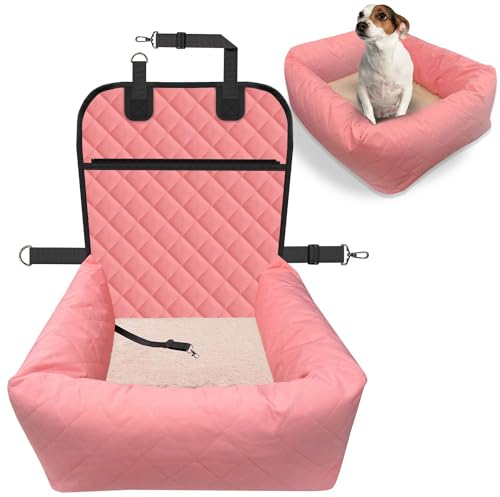 bluzelle Siège Auto pour Chien, 2-en-1 Lit pour Chien pour Chiens de Petite & Moyenne Taille, Housse & Matelas a Tapis Amvovibles, Tissu Oxford Lavable Imperméable Fond Antidérapant, Couleur:Rose
