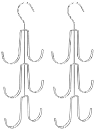 QWORK® 2Pcs appendi borse da armadio con 6 ganci, porta borse armadio, portaoggetti da appendere, per borse, sciarpa, cravatta, argento
