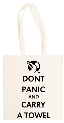 Suzetee Dont Panic And Carry A Towel Beige Einkaufstasche Wiederverwendbare Tragetasche