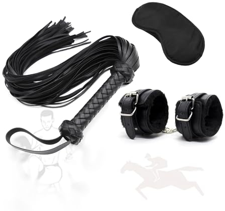 HUNTVE Noir Flogger Fouet d'Équitation Plaisir pour Couple，Cuir Bracelets 3pcs