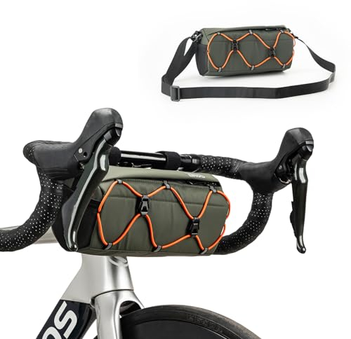 ROCKBROS Fahrradtasche Lenker, Fahrradtasche für Vorne Lenker, Fahrradzubehör für Mountainbike und Rennrad, Umhängetasche mit Schultergurt Grün