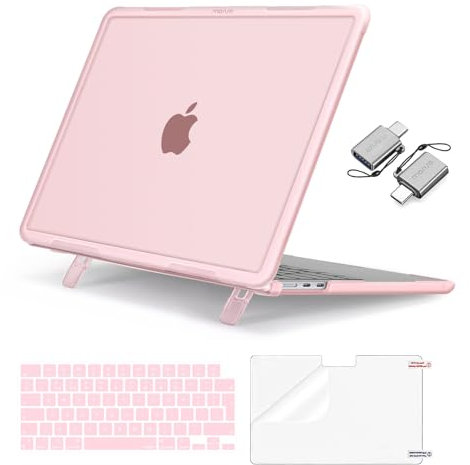 MOSISO Funda Compatible con MacBook Air 13,6 Pulgadas 2025 2024 2022 M4 M3 M2 A3240 A3113 A2681, Resistente Antichoque Fold Soporte Carcasa&Teclado Tapa&Pantalla Protector&Tipo C,Rosa