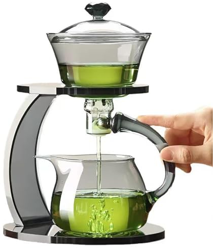 Tetera magnética, juego de té semiautomático, juego de té de vidrio Lazy Kung Fu, tetera mágica, juego de té Gongfu, goteo semiautomático giratorio con infusor, adecuado for el juego de té de recepció