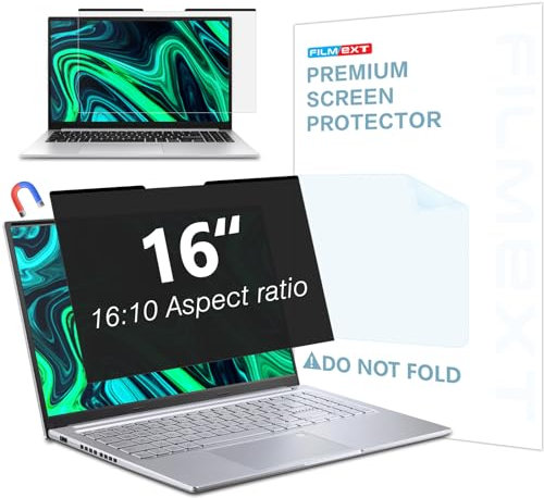 FILMEXT Magnetic Laptop privacy screen 16 inch for 16:10 Widedisplay, Removable Laptop Privacy Screen Shield Anti Glare Blue Light Filter for HP/Dell/Acer/Lenovo/Asus